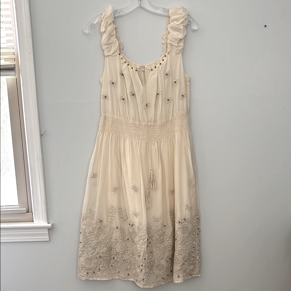 Sundance Ivory boho embroidered flowers crochet Sleeveless Dress Size‎ M NWOT - Picture 2 of 13